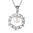 Fresh Water Pearl & Natural Zircon Sterling Silver Pendant with Chain (Size 20) 1.56 Ct