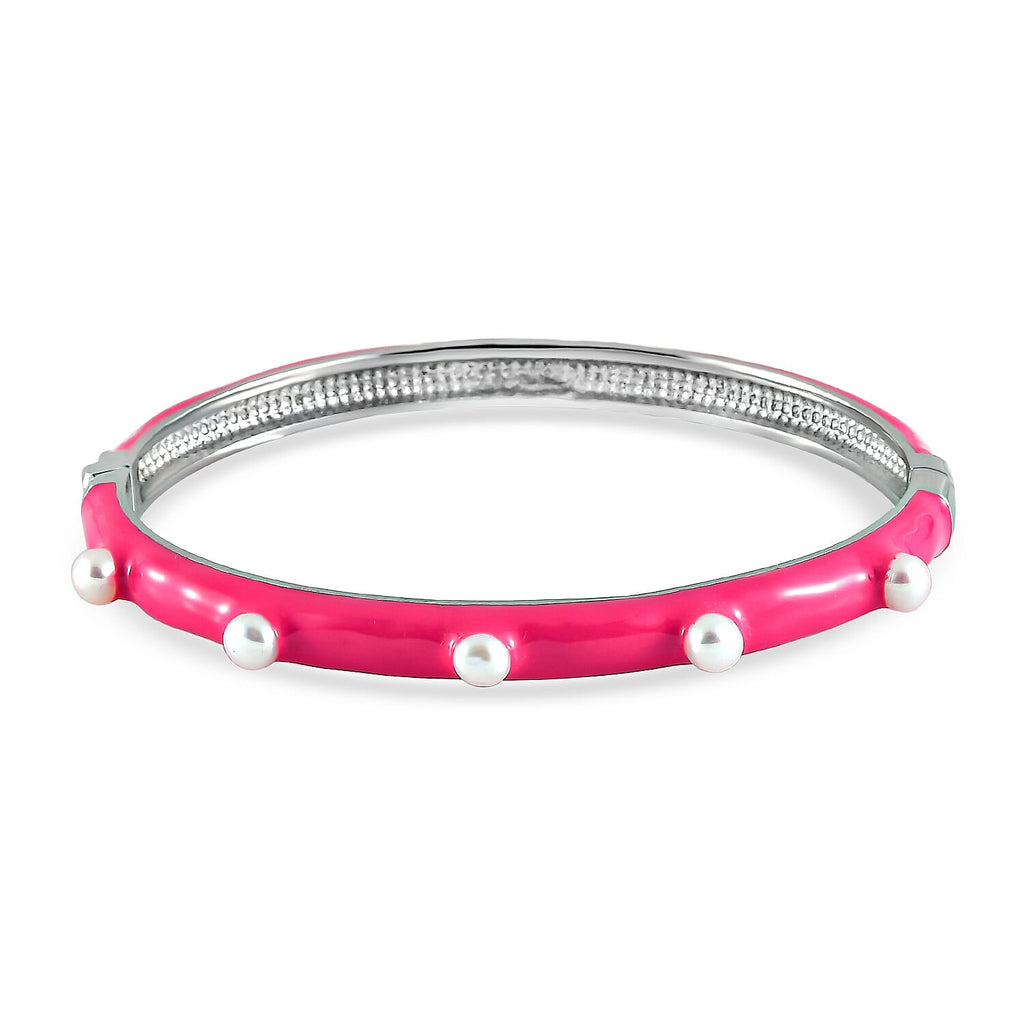 Freshwater Pearl Enamelled Bangle (Size 7.5) in Stainless Steel