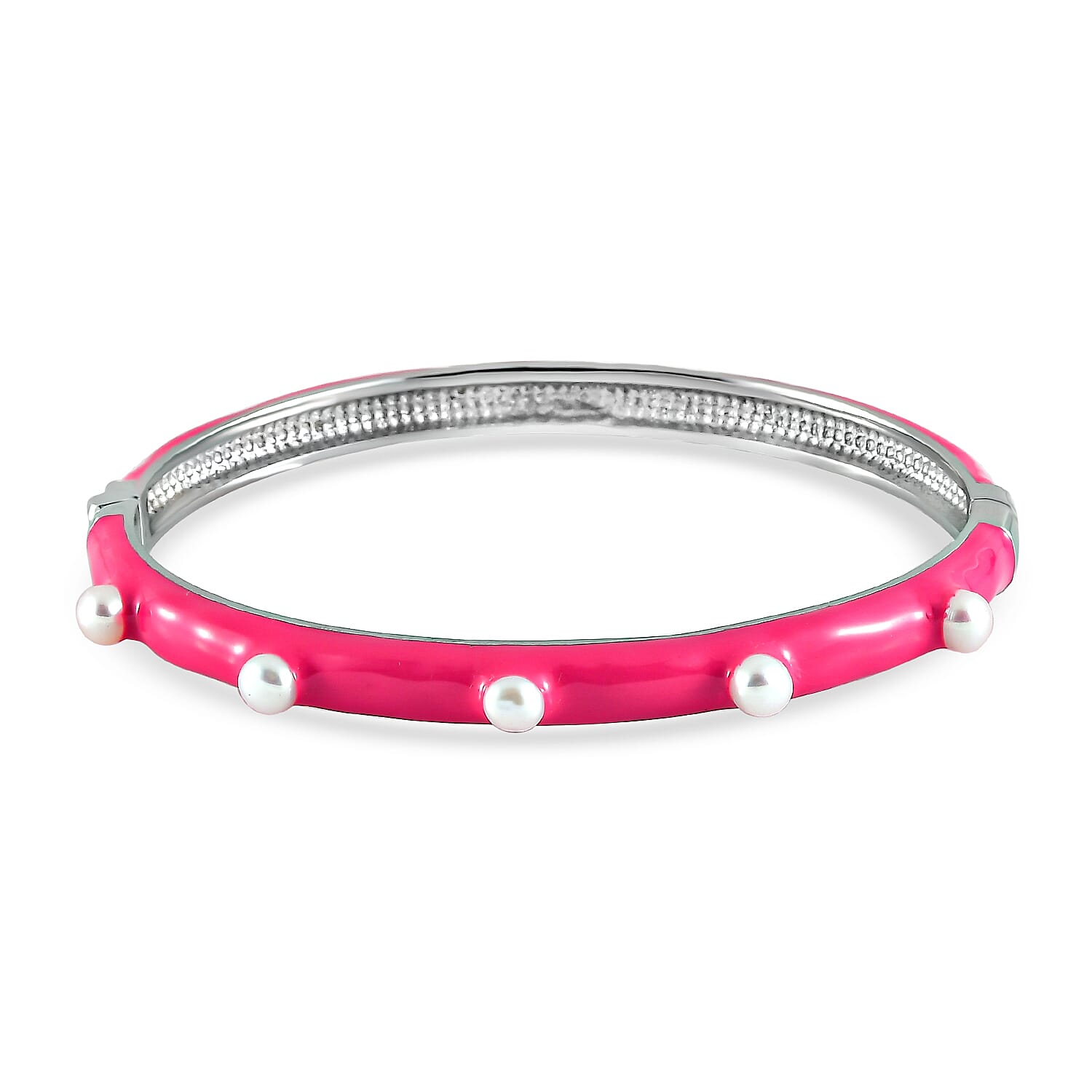 Freshwater Pearl Enamelled Bangle in Silver-tone - Pink 8858579 0