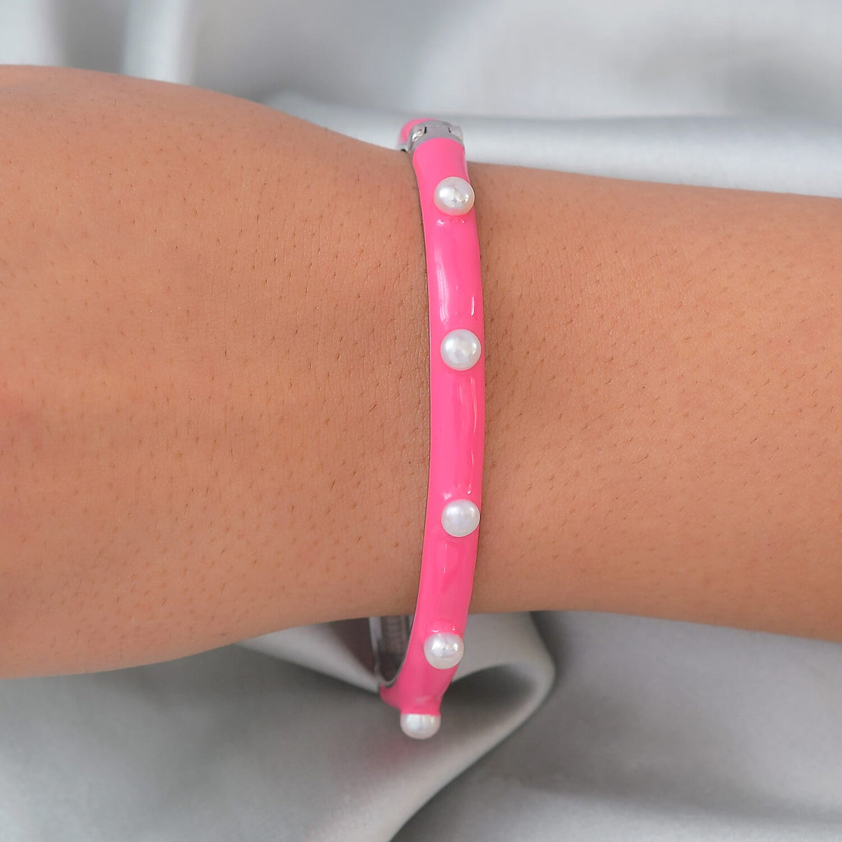 Freshwater Pearl Enamelled Bangle in Silver-tone - Pink 8858579 3