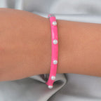 Freshwater Pearl Enamelled Bangle (Size 7.5) in Stainless Steel