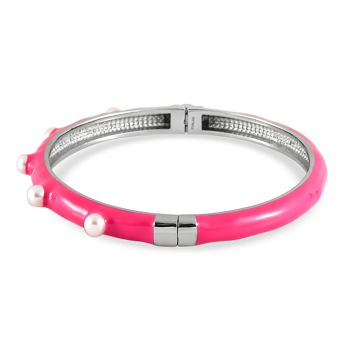 Freshwater Pearl Enamelled Bangle in Silver-tone - Pink 8858579 4