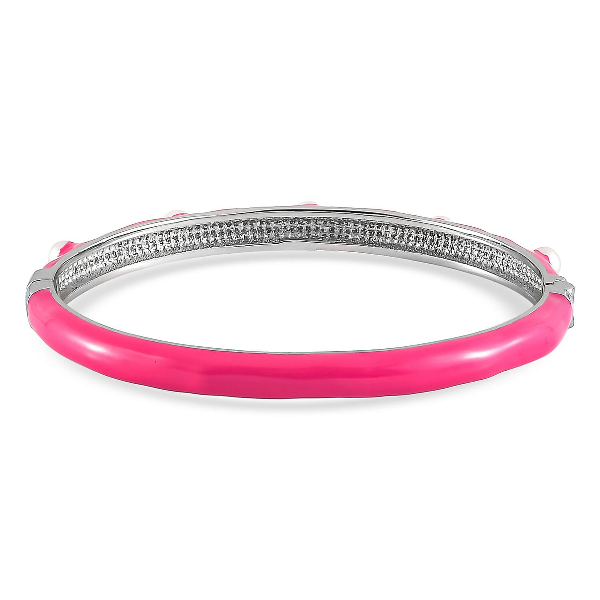 Freshwater Pearl Enamelled Bangle in Silver-tone - Pink 8858579 5