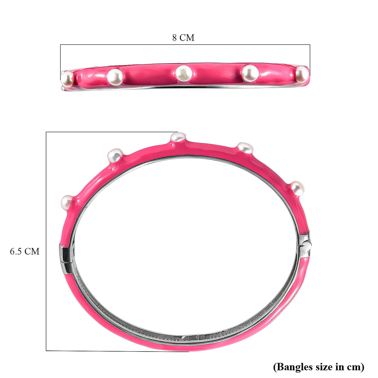 Freshwater Pearl Enamelled Bangle in Silver-tone - Pink 8858579 6