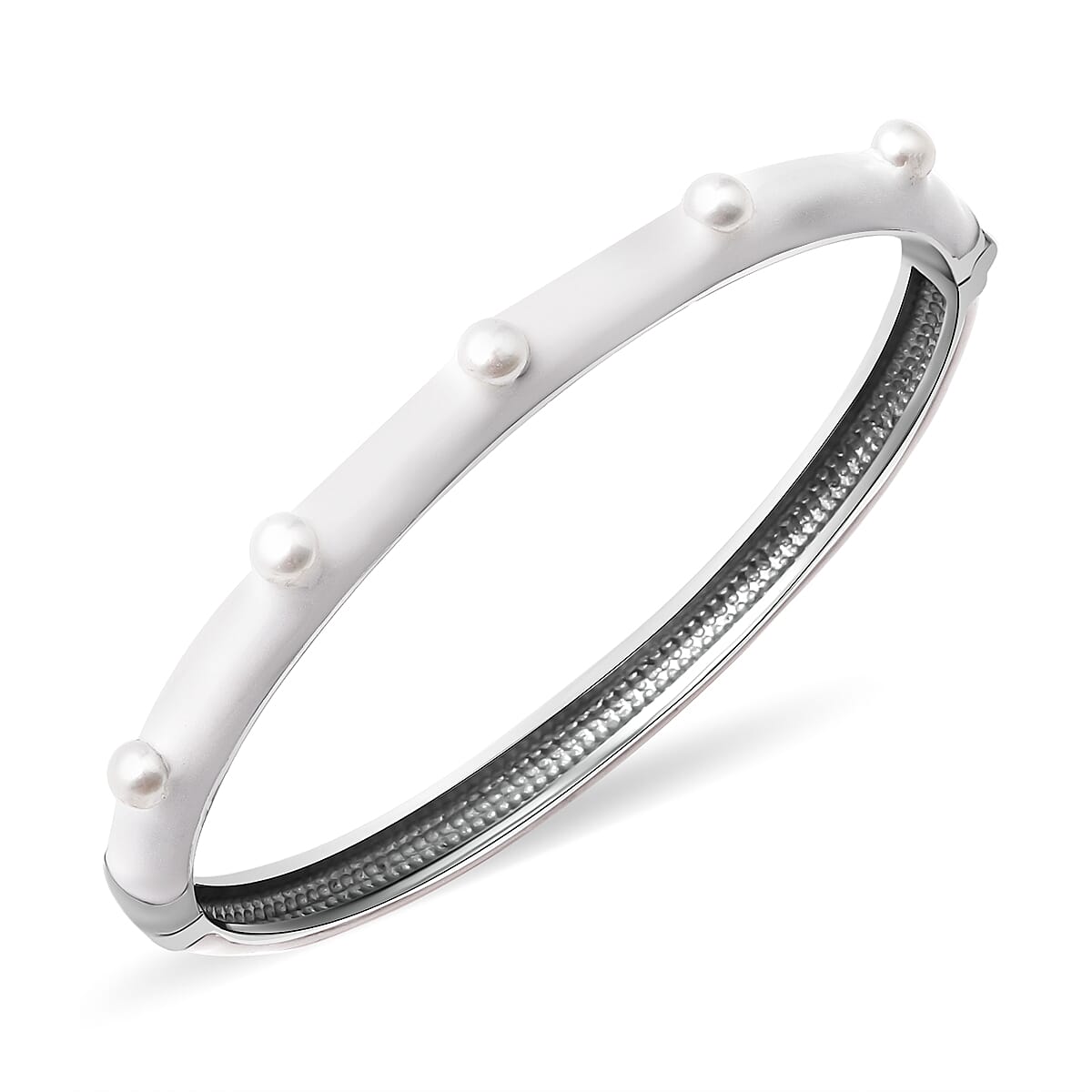 Freshwater Pearl Enamelled Bangle in Silver-tone 9033113 3