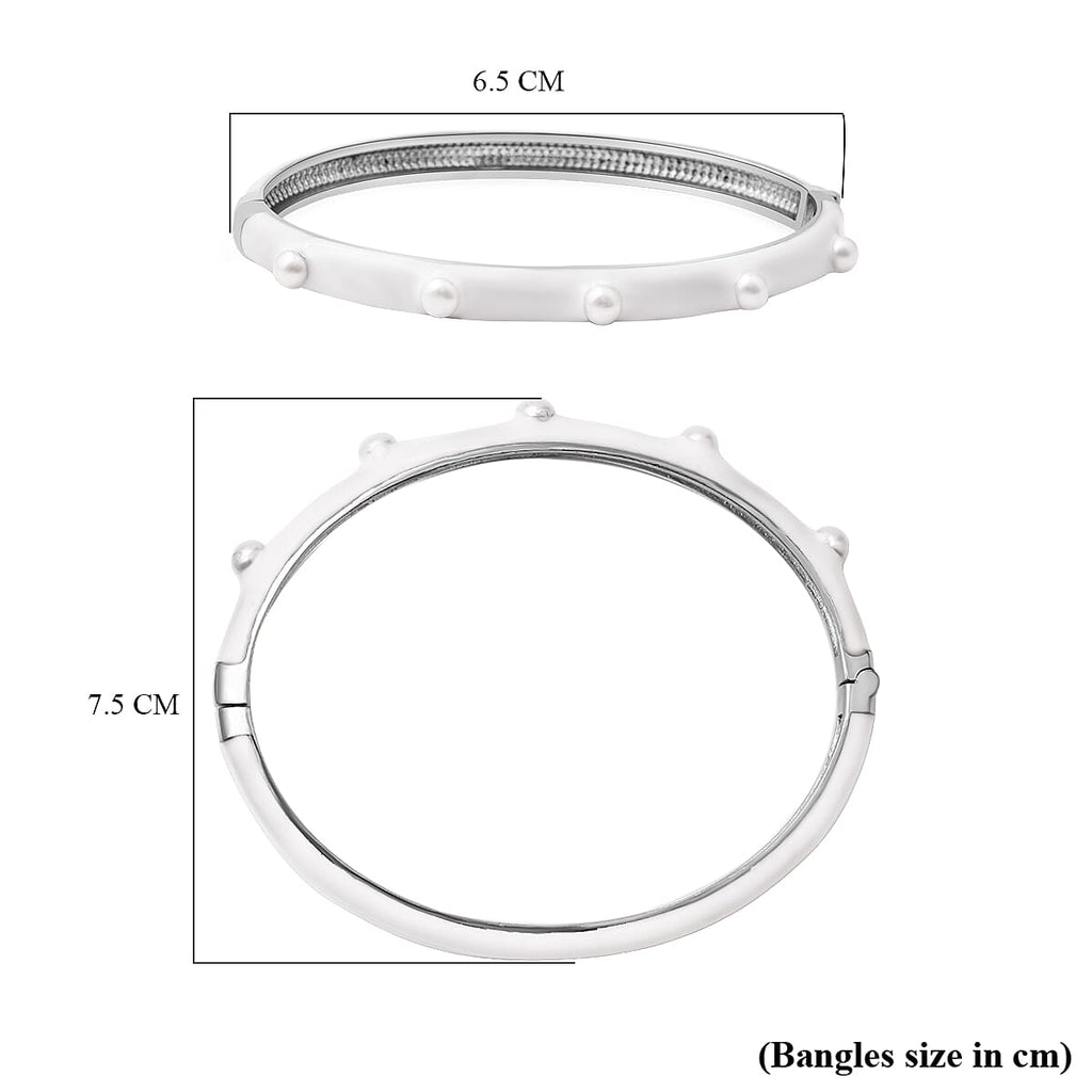 Freshwater Pearl Enamelled Bangle (Size 7.5) in Stainless Steel