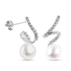 Freshwater Pearl and Simulated Diamond Earrings (with Push Back) in Rhodium Overlay Sterling Silver