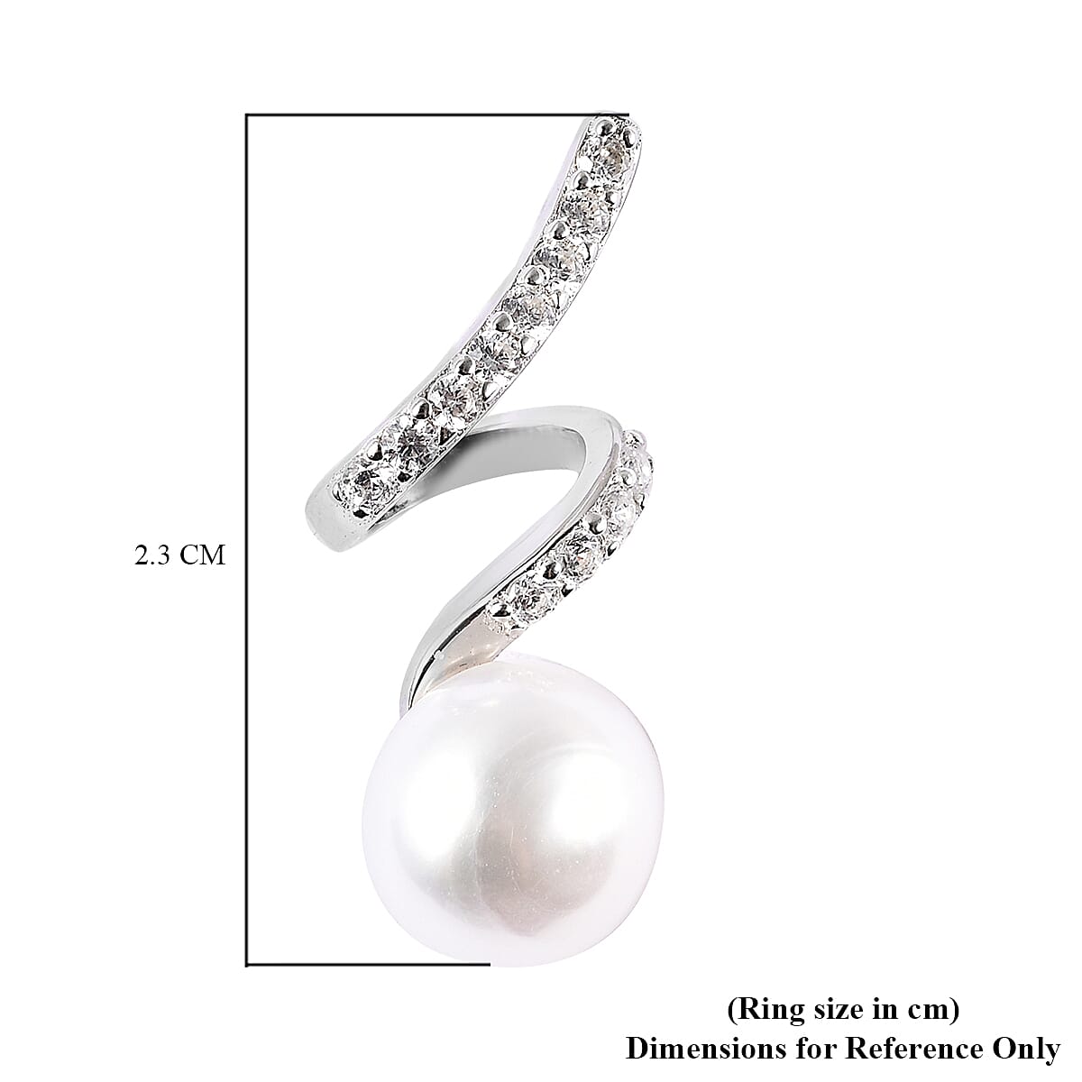 Freshwater Pearl and Simulated Diamond Earrings (with Push Back) in Rhodium Overlay Sterling Silver 3798939 4
