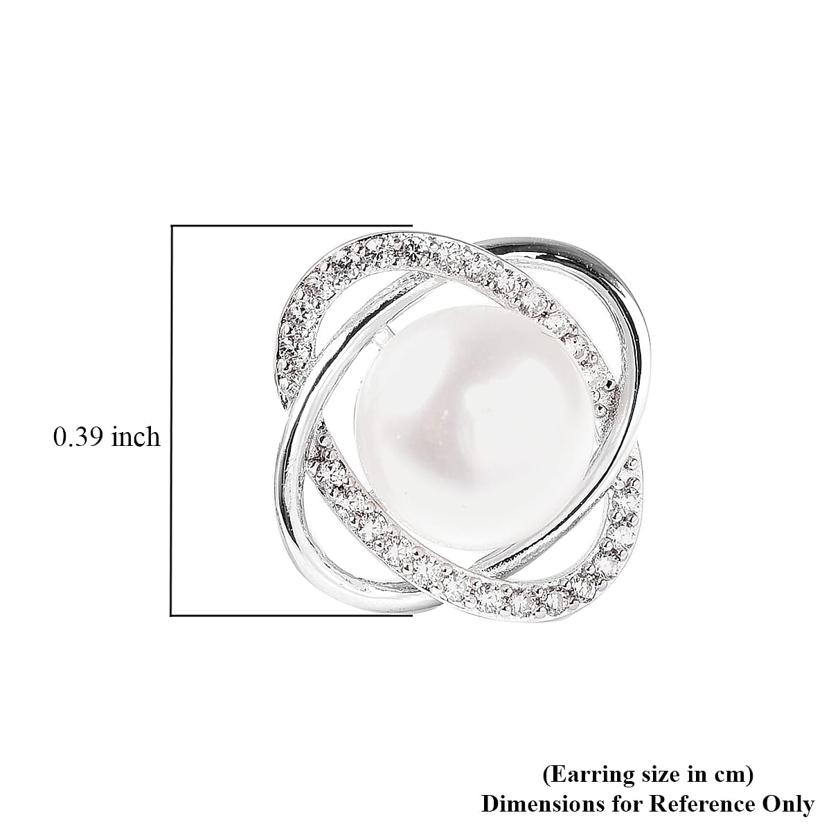 Freshwater White Pearl and Simulated Diamond Stud Earrings (with Push Back) in Rhodium Overlay Sterling Silver 3724059 4