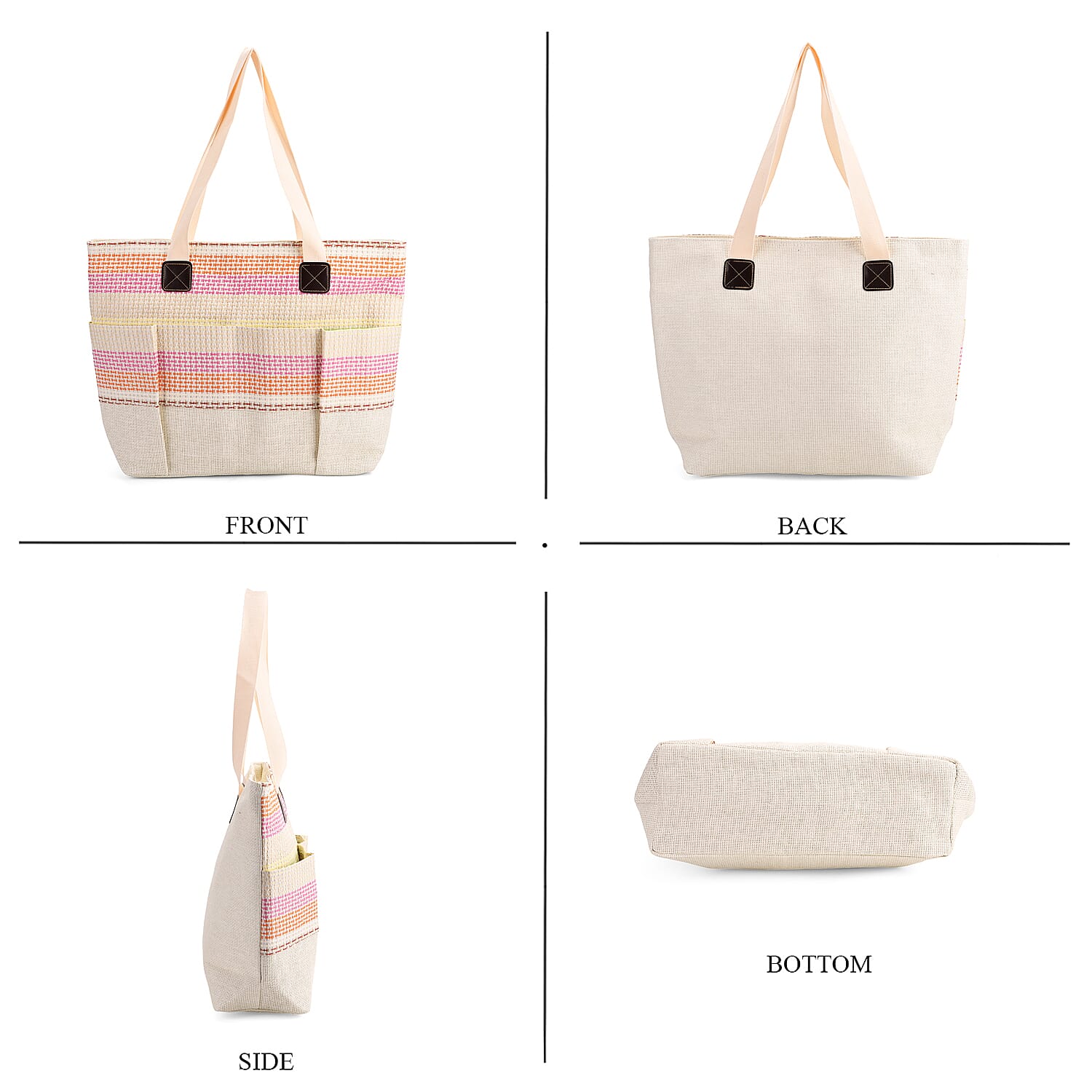 Set of 3 - Fringe Colour Broad Striped Tote Bag, Pouch and Picnic Mat - Multi Colour 8049263 3