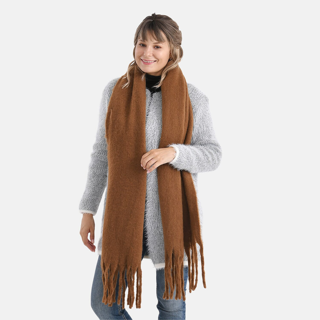 Soft Touch Large Tassle Scarf (190 x 40 cm) - Coffee V32516599 2