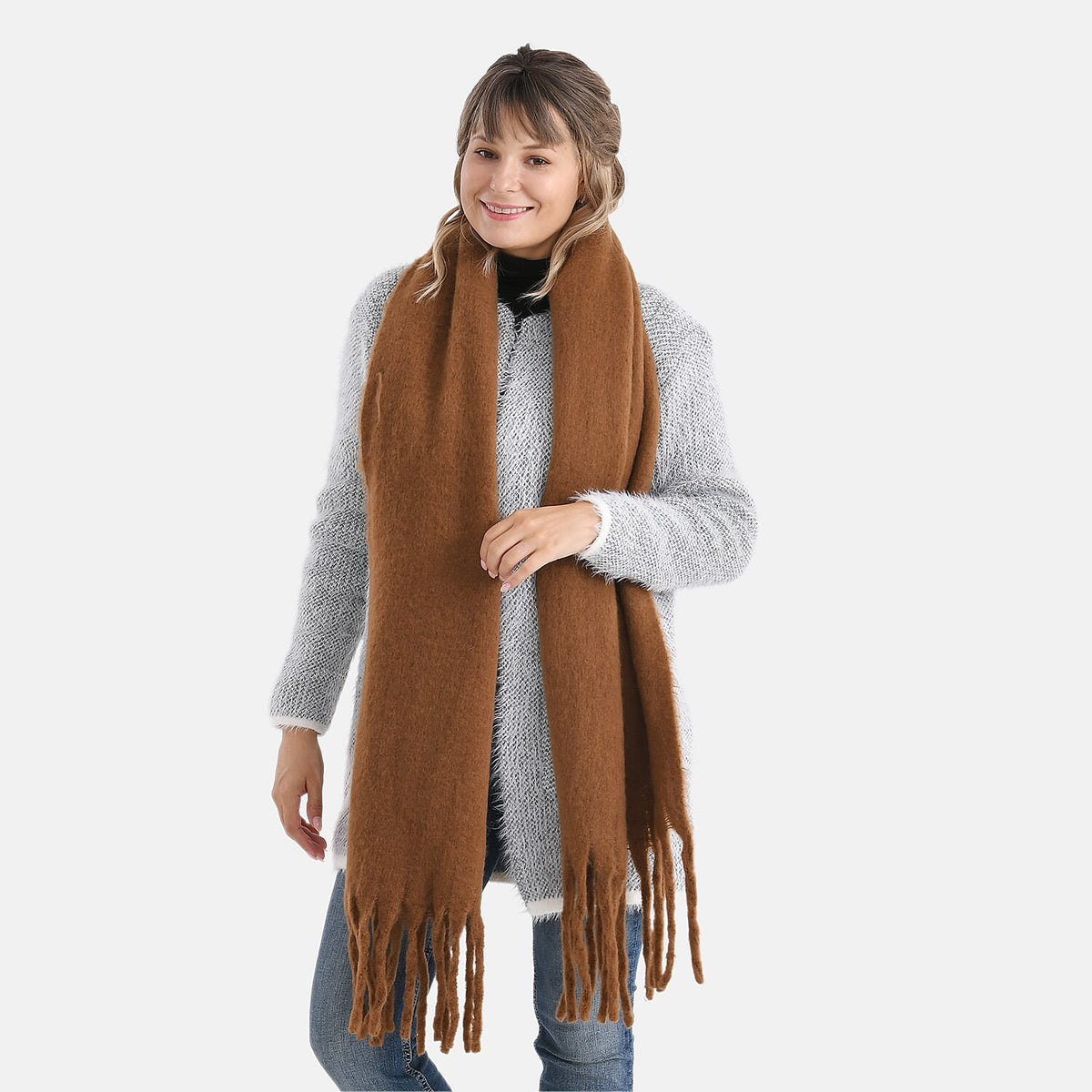 Soft Touch Large Tassle Scarf (190 x 40 cm) - Coffee V32516599 2