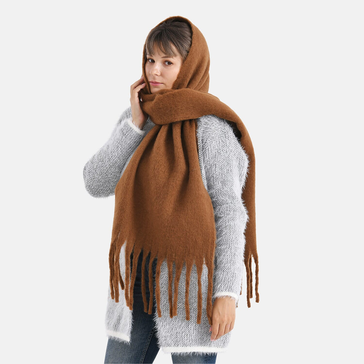 Soft Touch Large Tassle Scarf (190 x 40 cm) - Coffee V32516599 3