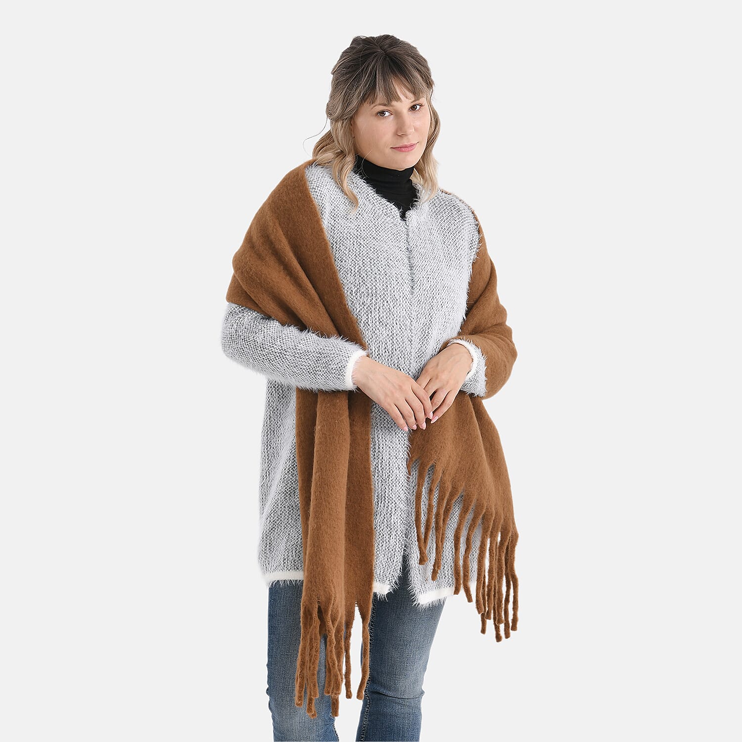 Soft Touch Large Tassle Scarf (190 x 40 cm) - Coffee V32516599 4