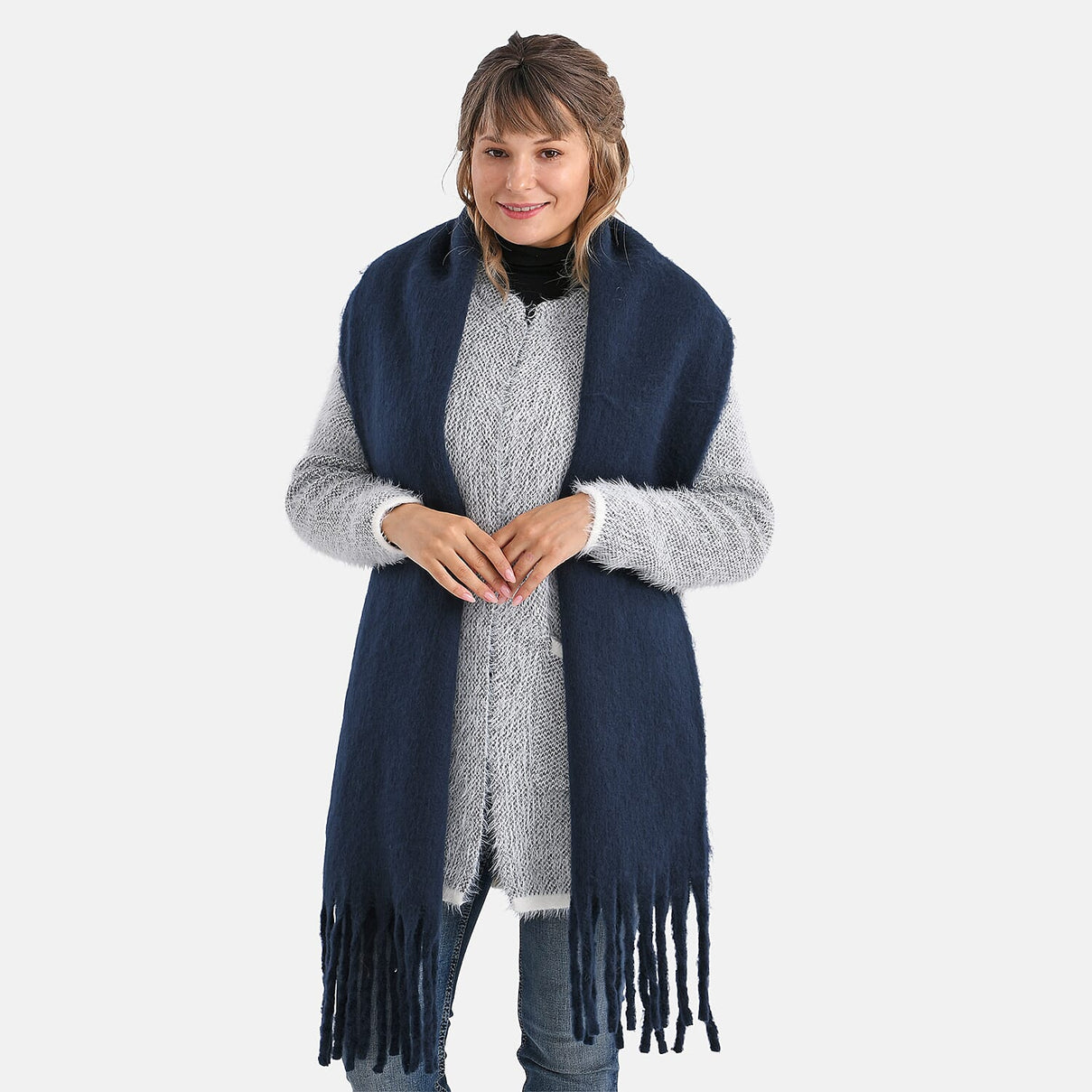 Soft Touch Large Tassle Scarf (190 x 40 cm) - Navy 8212299 2