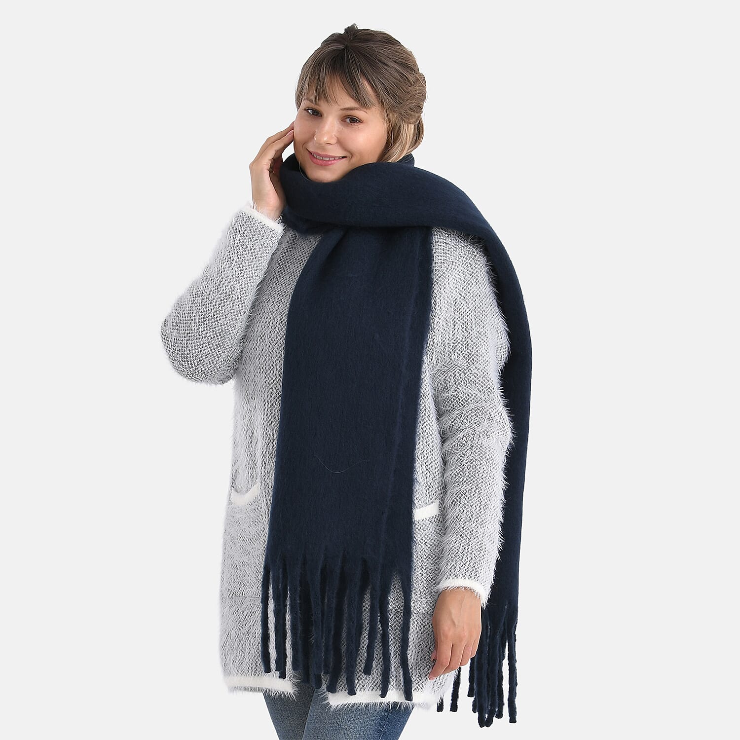 Soft Touch Large Tassle Scarf (190 x 40 cm) - Navy 8212299 4