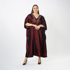 Front Yoke Embroidered Velvet Dress (One Size 8 -18) - Wine Red