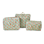 Set of 3 Flamingo Pattern Storage Bags - Green