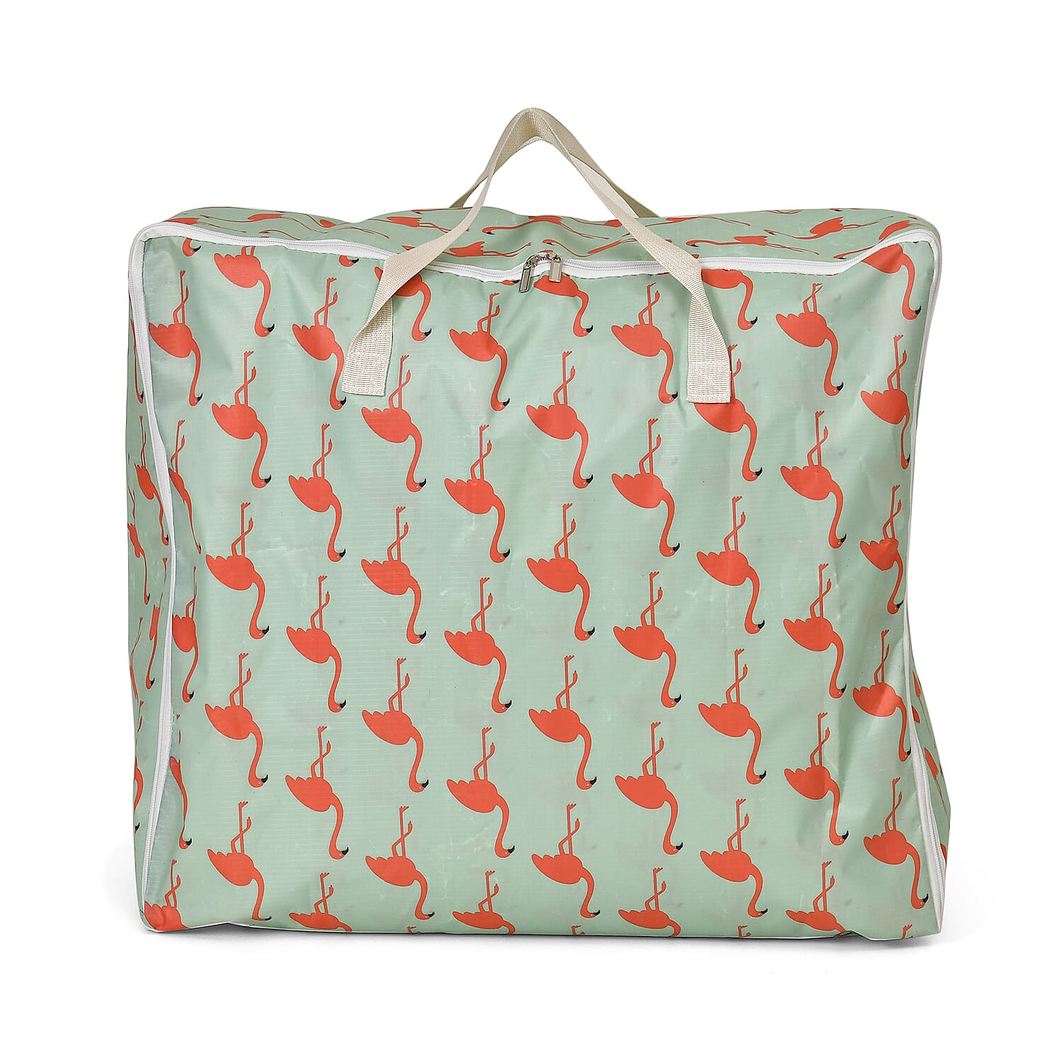 Set of 3 Flamingo Printed Storage Bags - Green 7695308 1