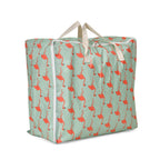 Set of 3 Flamingo Pattern Storage Bags - Green