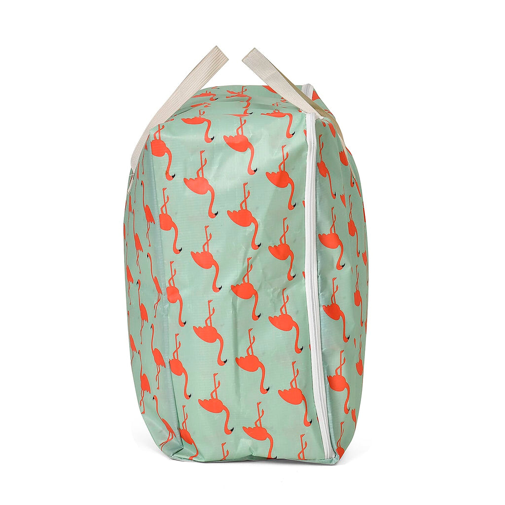 Set of 3 Flamingo Pattern Storage Bags - Green