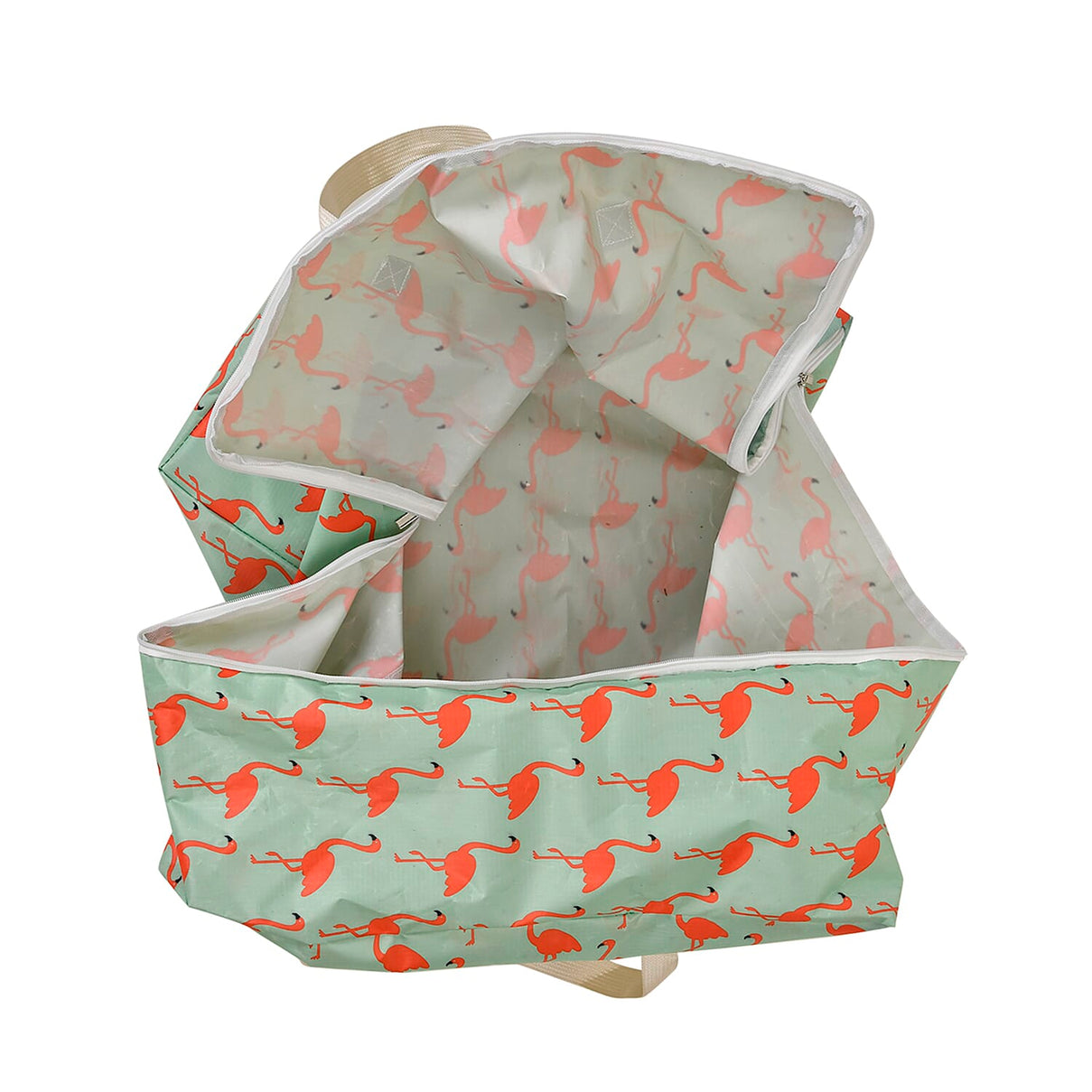 Set of 3 Flamingo Printed Storage Bags - Green 7695308 4