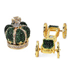 Pumpkin Cart Hand Painted Trinket Storage Box Enamelled With Sparkling Crystals - Green - Gold