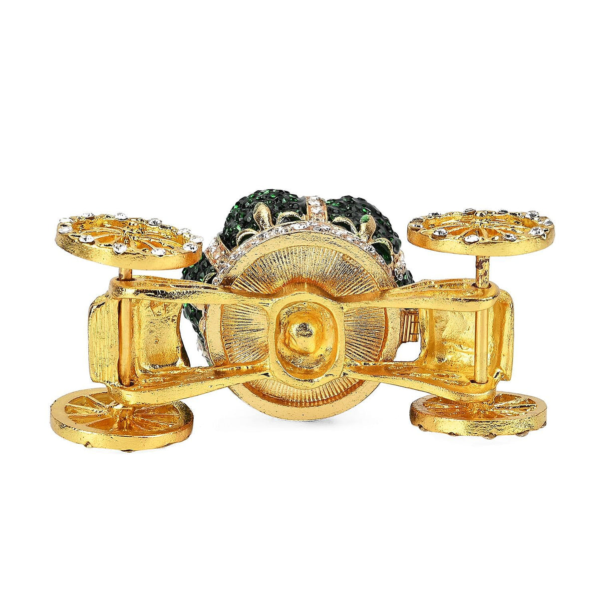 Pumpkin Cart Hand Painted Trinket Storage Box Enamelled With Sparkling Crystals - Green and Gold 7629003 6