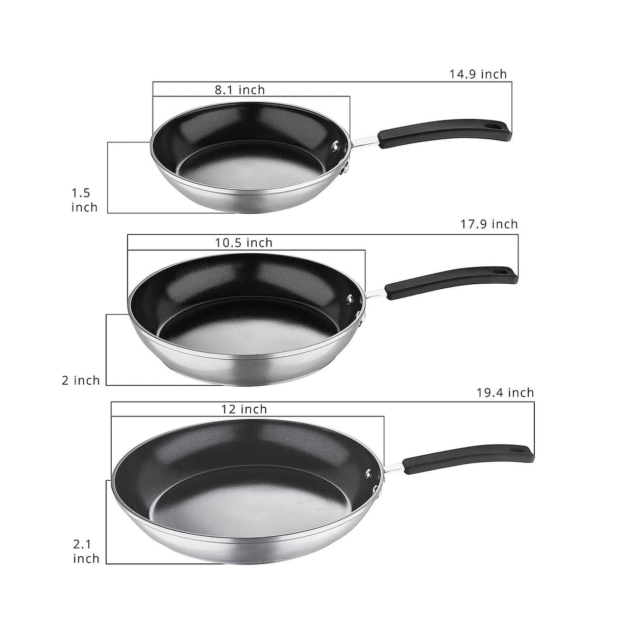 Set of 3 MasterPro Pan Set - Silver and Black 7803534 5