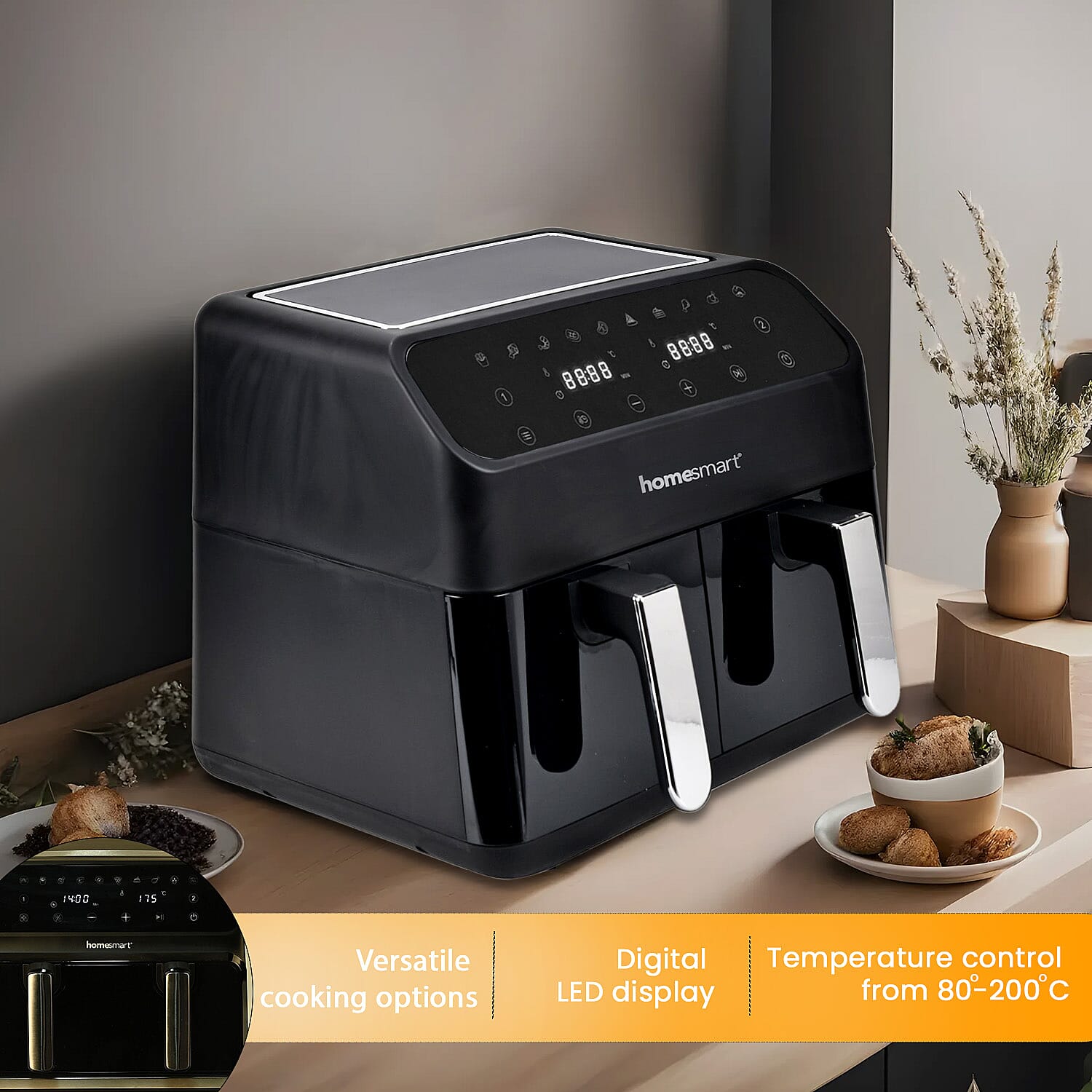 Homesmart 8L Dual Basket Digital Air Fryer - Black 7699513 4