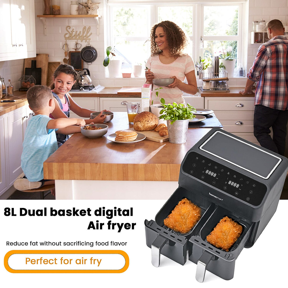 Homesmart 8L Dual Basket Digital Air Fryer - Black 7699513 5