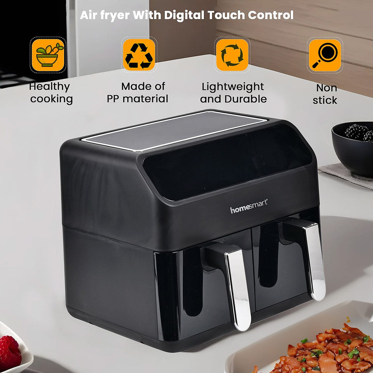 Homesmart 8L Dual Basket Digital Air Fryer - Black 7699513 6