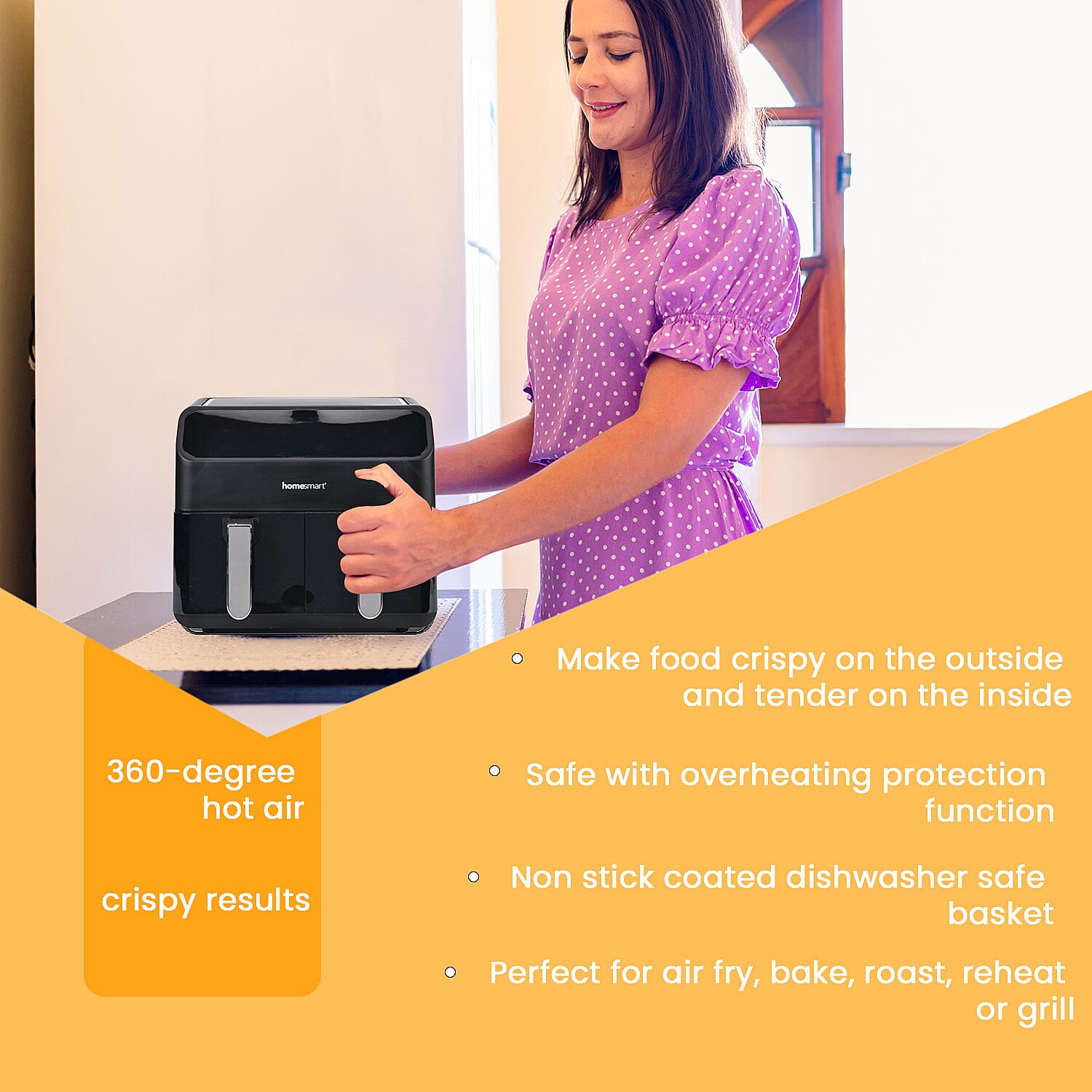 Homesmart 8L Dual Basket Digital Air Fryer - Black 7699513 7