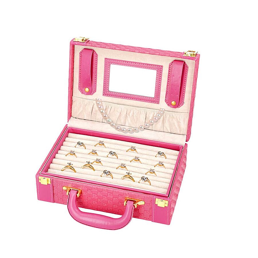 Fuchsia Colour Woven Pattern Briefcase Design Double Layer Jewellery Box with Mirror Inside (Size 27.5X18.5X9 Cm) 3020826 0