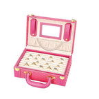 Fuchsia Colour Woven Pattern Briefcase Design Double Layer Jewellery Box with Mirror Inside (Size 27.5X18.5X9 Cm)