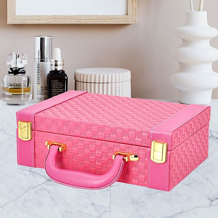 Fuchsia Colour Woven Pattern Briefcase Design Double Layer Jewellery Box with Mirror Inside (Size 27.5X18.5X9 Cm) 3020826 1