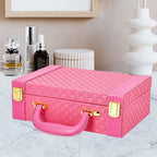 Fuchsia Colour Woven Pattern Briefcase Design Double Layer Jewellery Box with Mirror Inside (Size 27.5X18.5X9 Cm)