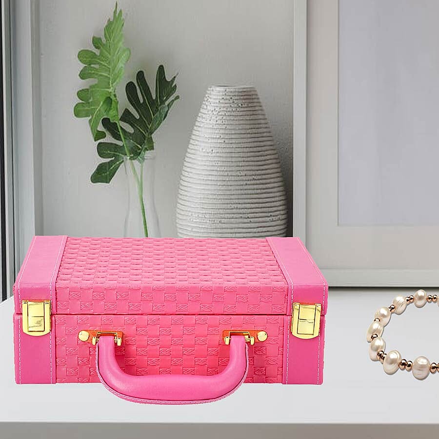 Fuchsia Colour Woven Pattern Briefcase Design Double Layer Jewellery Box with Mirror Inside (Size 27.5X18.5X9 Cm) 3020826 3