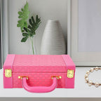 Fuchsia Colour Woven Pattern Briefcase Design Double Layer Jewellery Box with Mirror Inside (Size 27.5X18.5X9 Cm)