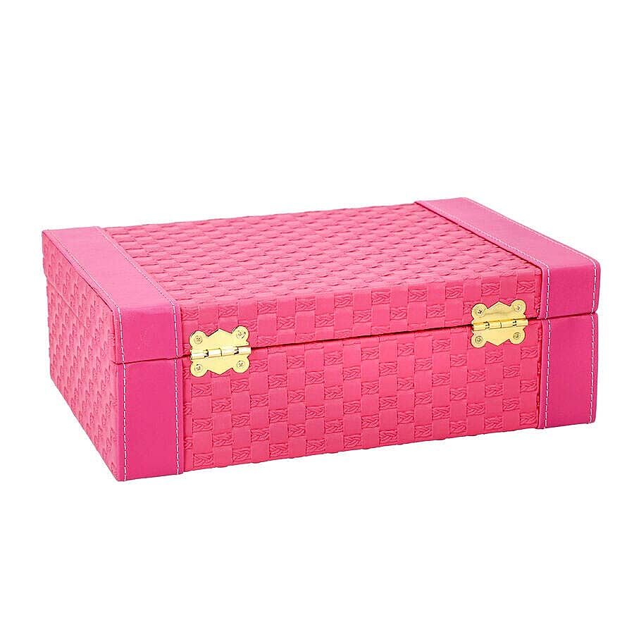 Fuchsia Colour Woven Pattern Briefcase Design Double Layer Jewellery Box with Mirror Inside (Size 27.5X18.5X9 Cm) 3020826 4