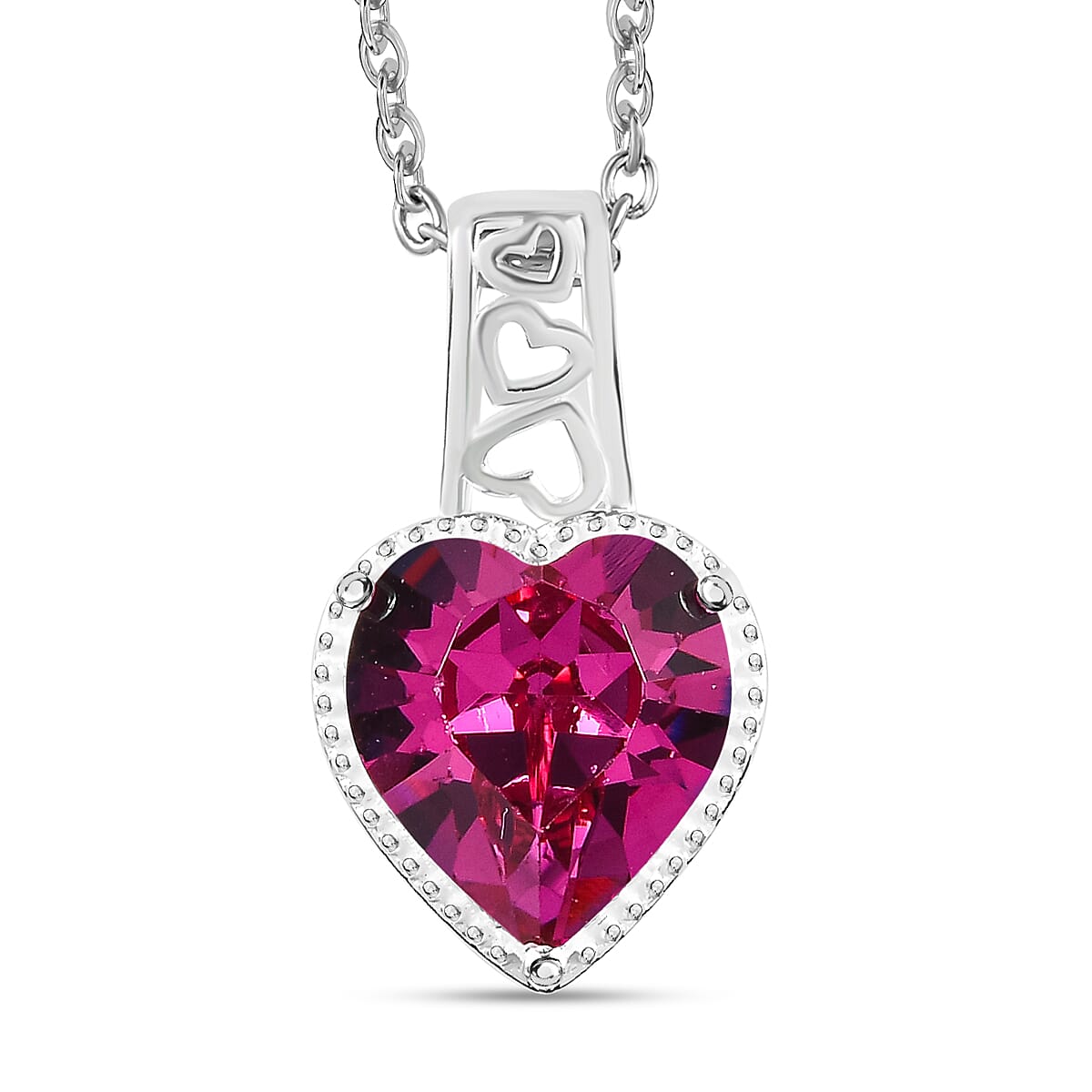 Fuchsia Austrian Crystal Sterling Silver Heart Pendant with Stainless Steel Chain (Size 20) 7553461 0