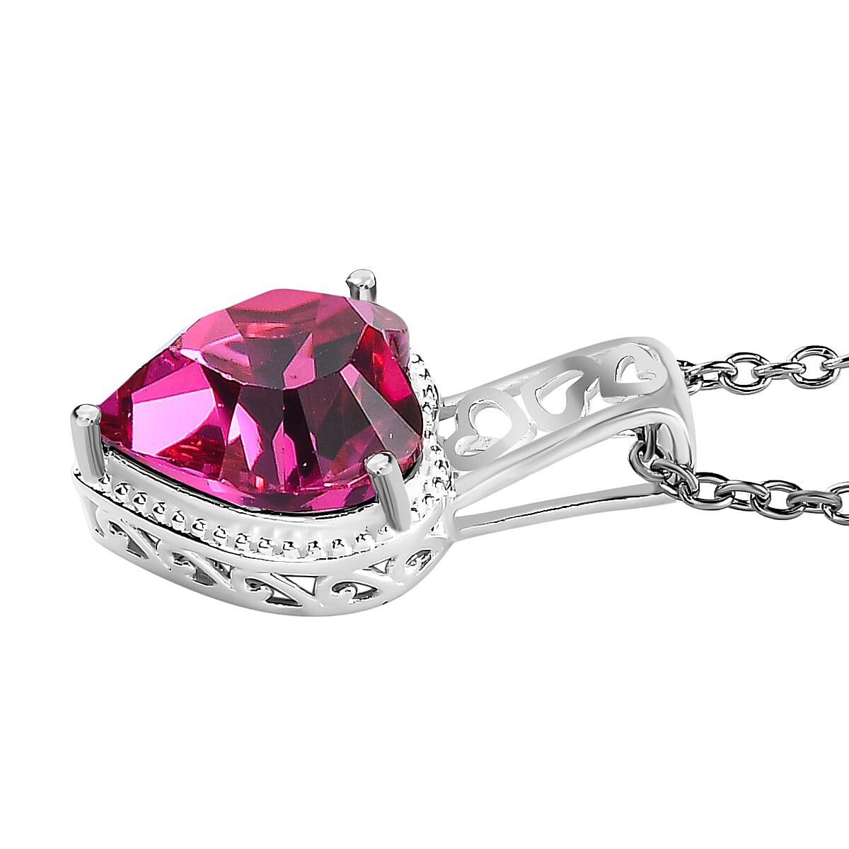 Fuchsia Austrian Crystal Sterling Silver Heart Pendant with Stainless Steel Chain (Size 20) 7553461 3
