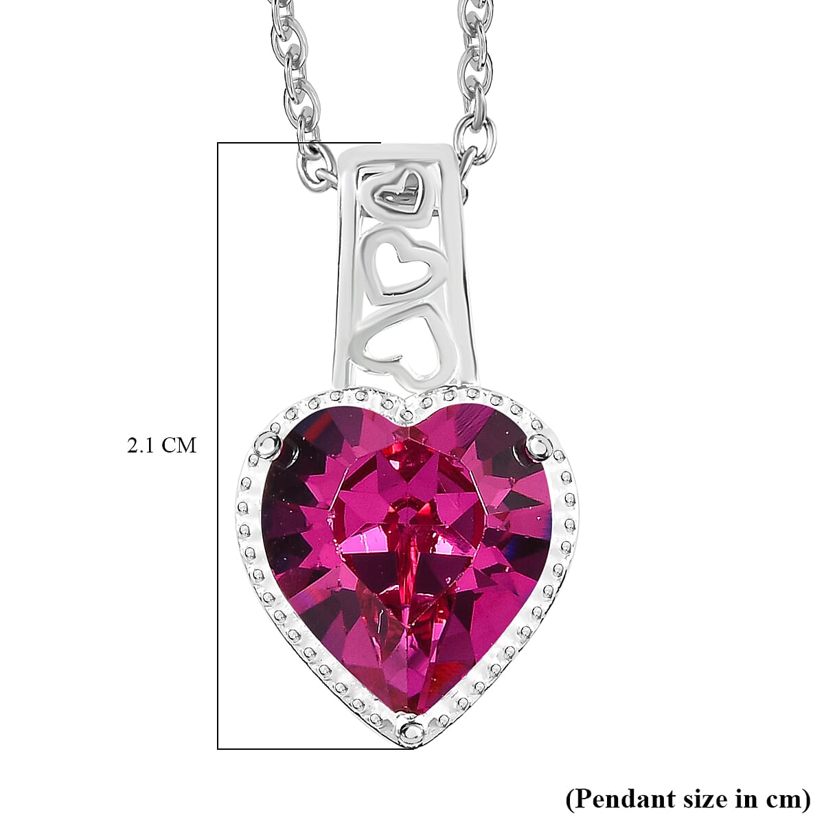 Fuchsia Austrian Crystal Sterling Silver Heart Pendant with Stainless Steel Chain (Size 20) 7553461 5
