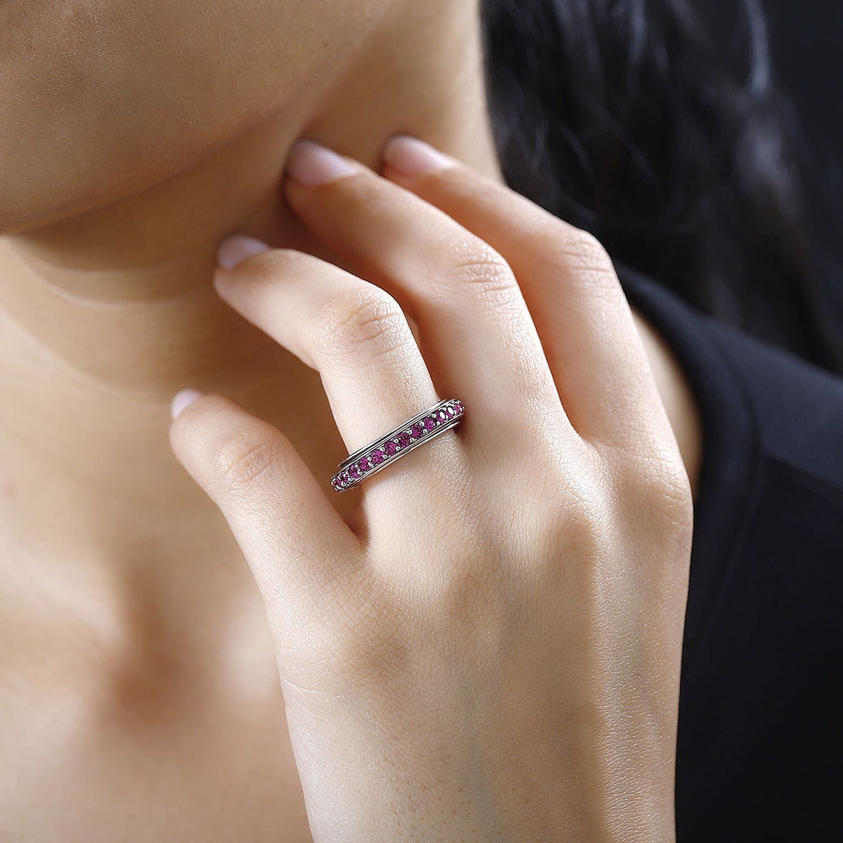 Ruby Finest Austrian Crystal Eternity Spinner Band Ring in Platinum Overlay Sterling Silver 1.10 Ct. 7661367 2