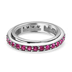 Ruby Finest Austrian Crystal Eternity Band Ring in Platinum Overlay Sterling Silver 1.10 Ct.