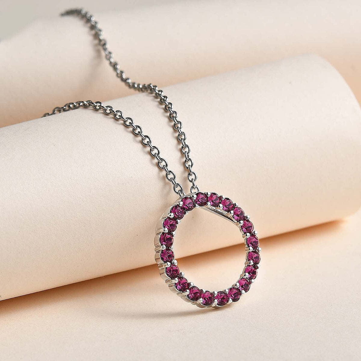 Fuchsia Finest Austrian Crystal Circle Pendant in Platinum Overlay Sterling Silver 7657739 2