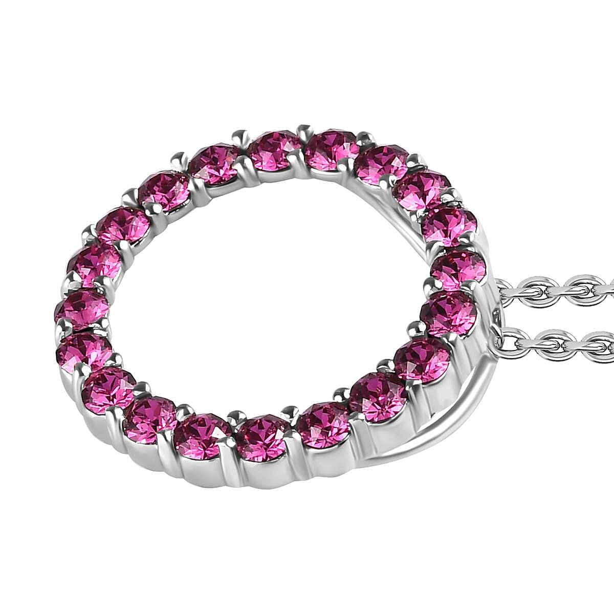 Fuchsia Finest Austrian Crystal Circle Pendant in Platinum Overlay Sterling Silver 7657739 3