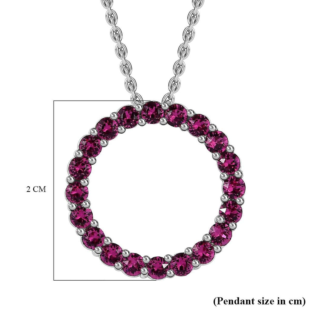 Fuchsia Finest Austrian Crystal Circle Pendant in Platinum Overlay Sterling Silver