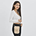 Fur Crossbody Bag with RFID Protection (Size 16x20x3 Cm) - Beige