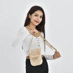 Fur Crossbody Bag with RFID Protection (Size 16x20x3 Cm) - Beige